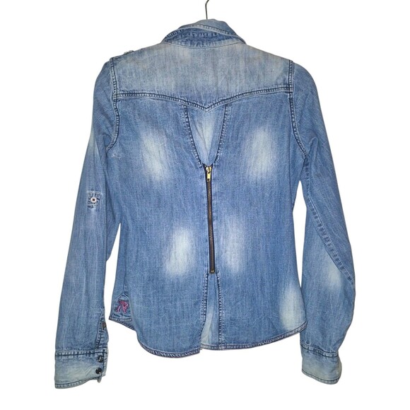 Southern Thread Pearl Snap Western Zip Up Back Long Sleeve Roll Tab Shirt Med - Picture 7 of 7